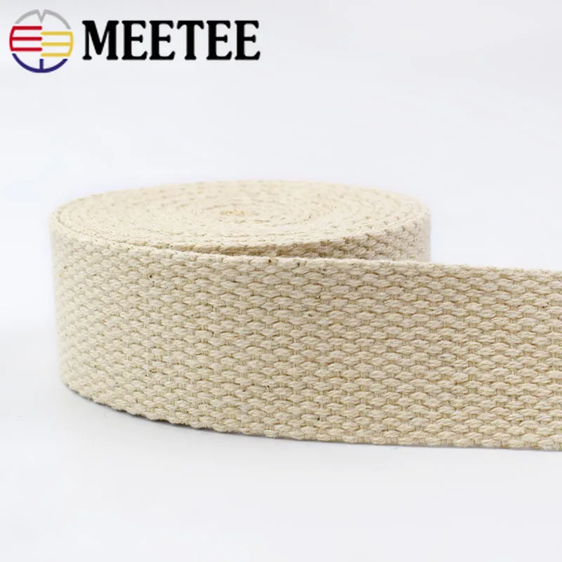 Meetee 8Meters 20-50mm Cotton Webbing Tape Canvas Ribbon Backpack Belt Bag Strap Decoration Band DIY Garment Sewing Accessories