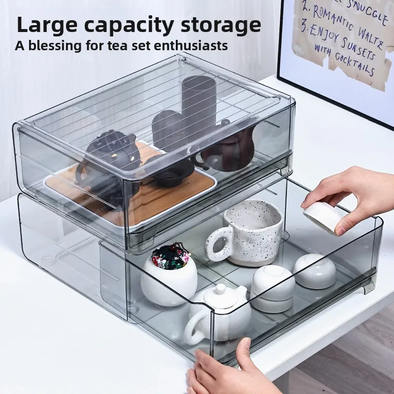 

Tea Set Storage Box Dustproof Der Gongfu Tea Pot Cover Bowl Cup Organizer elf Tea Cup Storage Ra with Cover Arrangemen...