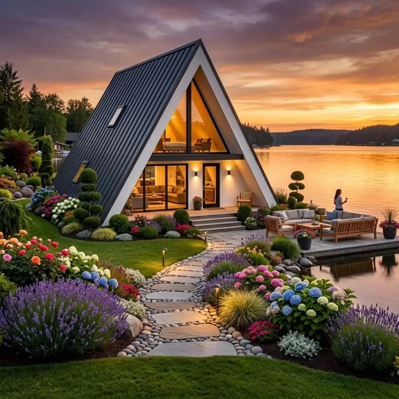 Luxury Modern A-Frame Triangle Sandwich Panel Prefab House Modular Villa Portable Home Loft Garden Resort Cabin Customized