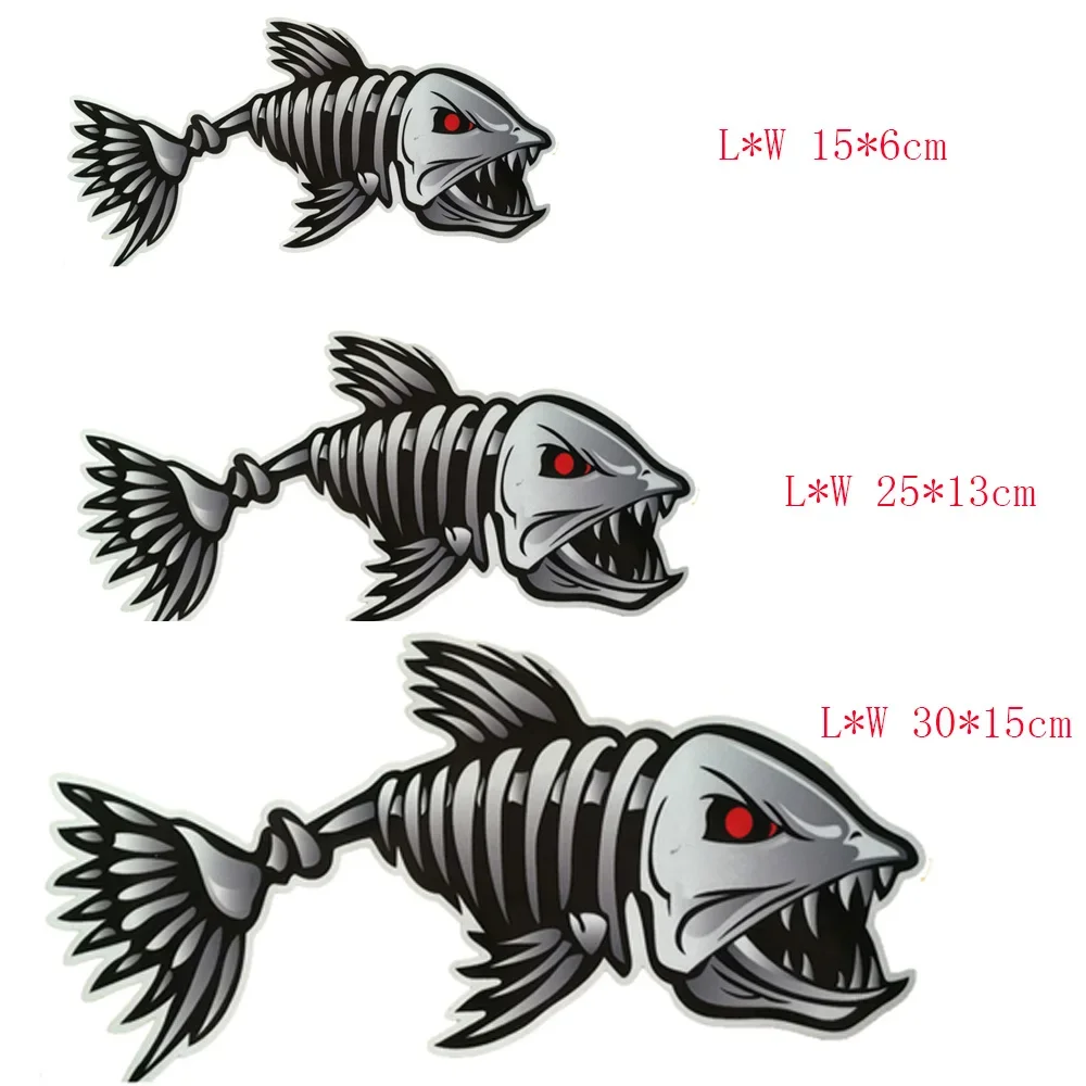 2 Pieces/set Scary Fish Skeleton Kayak Sticker Canoe Dinghy Marine Boat Car Truck Waterproof Stylish Sticker