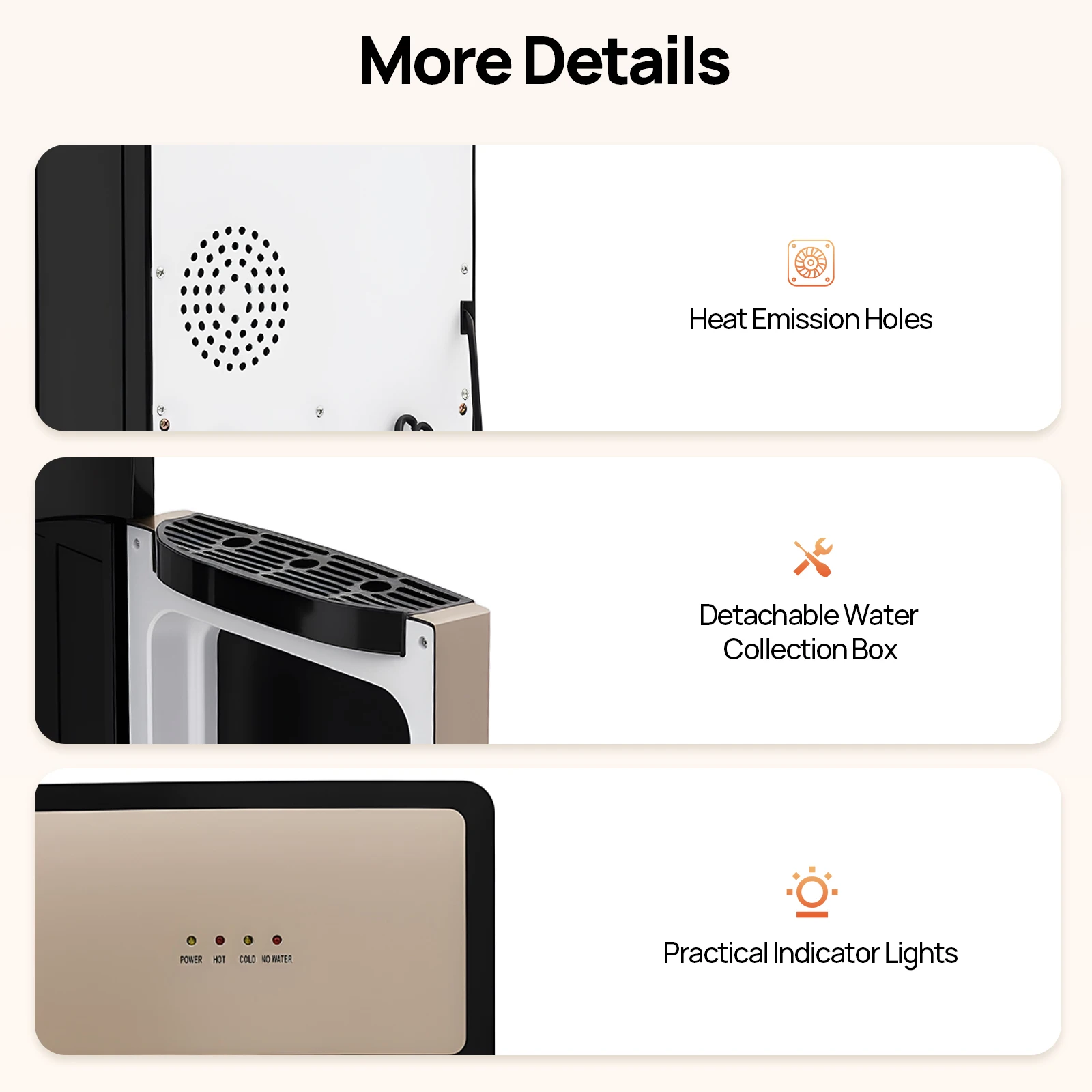 Dispensador de agua dorado champán, dispensador de agua de barril antiguo, vertical, elevado, ahorro de energía, hielo, oficina caliente