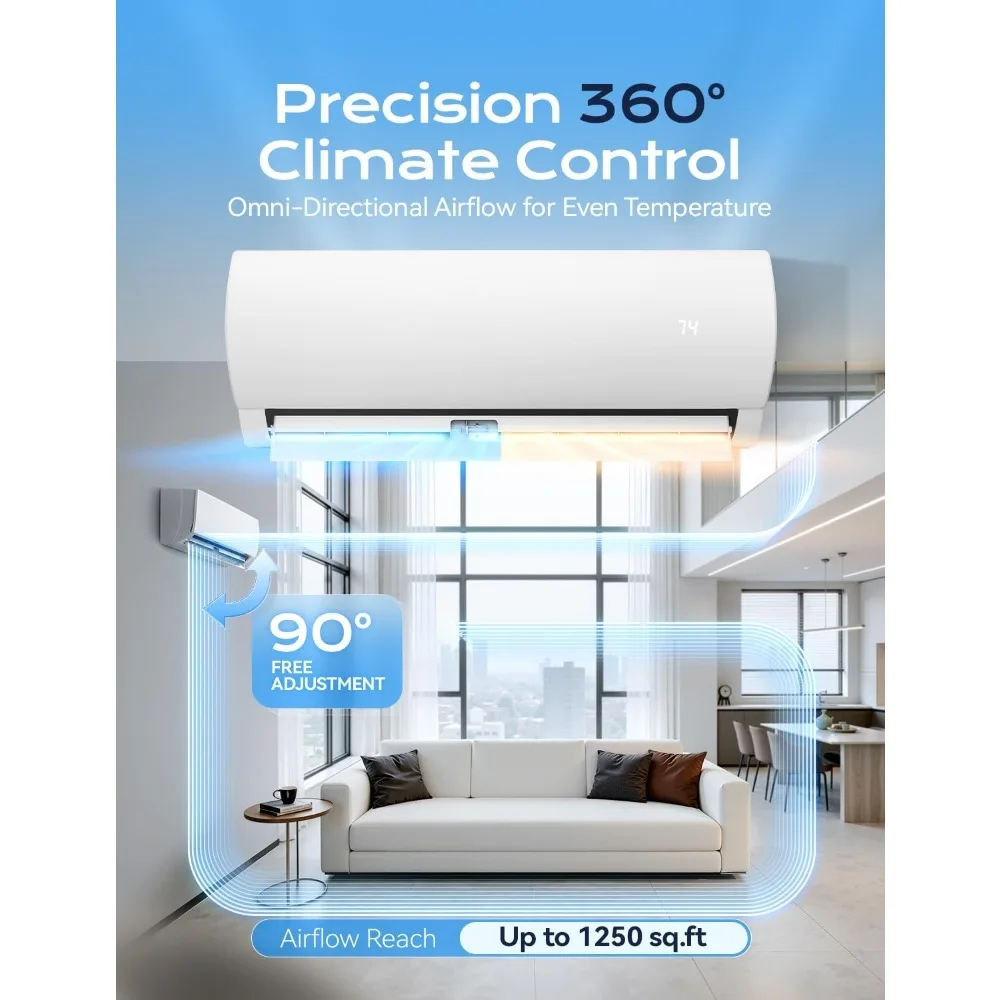 18000 BTU Mini Split AC & Heat Pump System, 19 SEER2 230V Energy Efficient Unit for 1250 Sq.Ft with Installation Kit, Custom