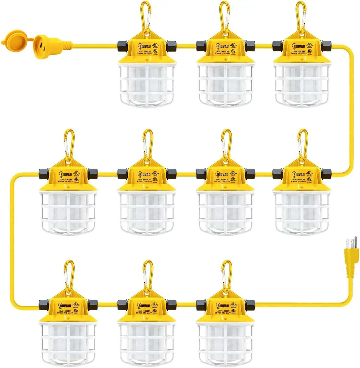 

100ft LED Construction String Lights, 150W 15000LM, Super Bright, Outdoor Work Lights for Jobsite, Renovation, Courtyard