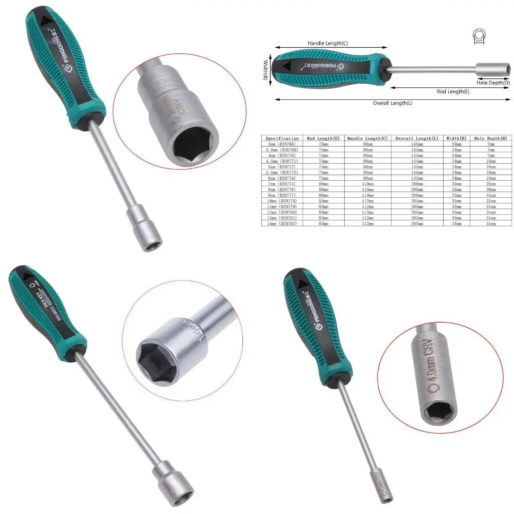 

Y1UD Durable Metal Socket Driver Wrench Screwdriver Nut Key Nutdriver Hand Tool