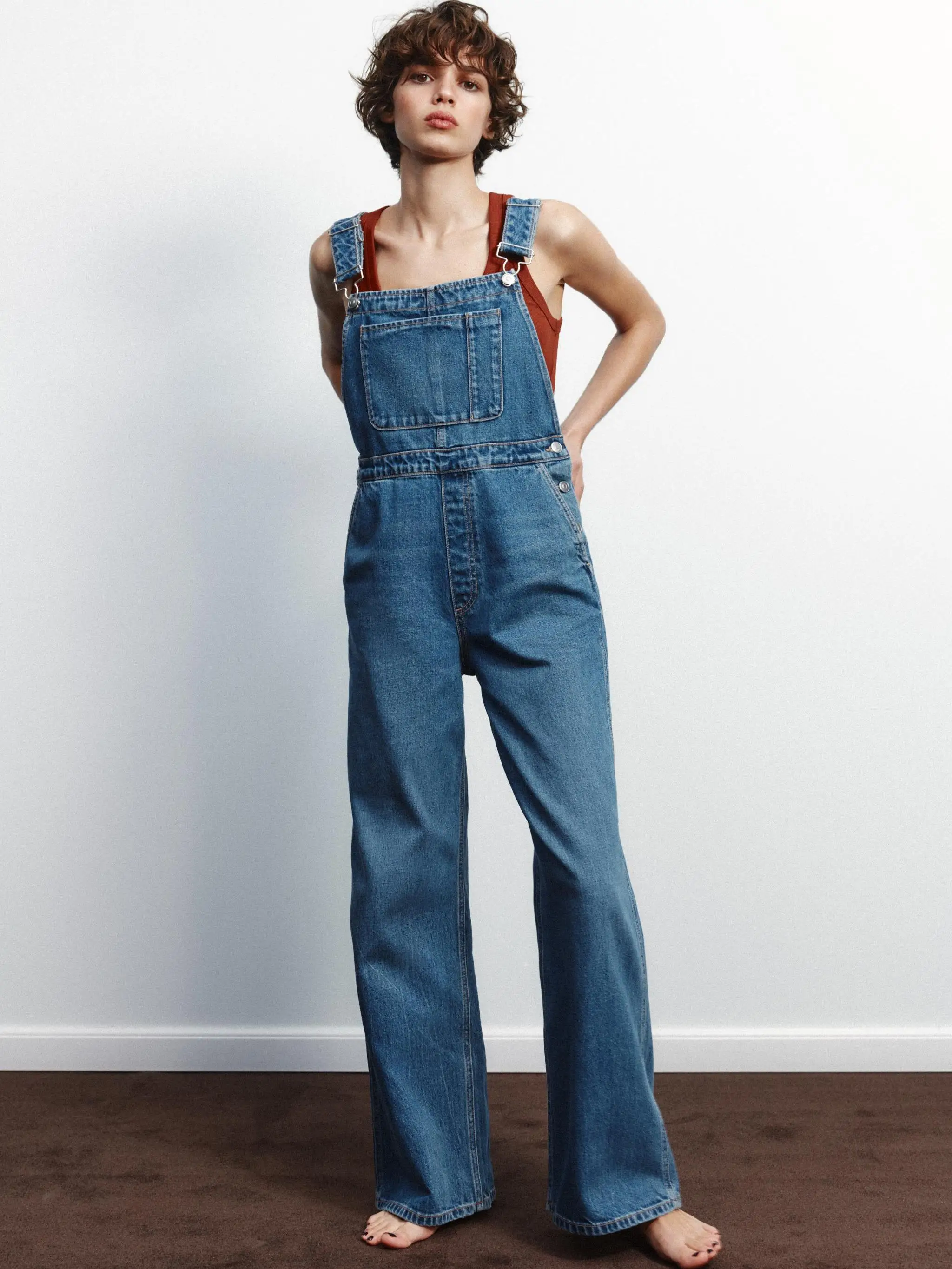 

Spring New Arrival Women's Faionable Long Svel Straight Collar Denim Overalls High Waist Commute Sle 00% Fabric