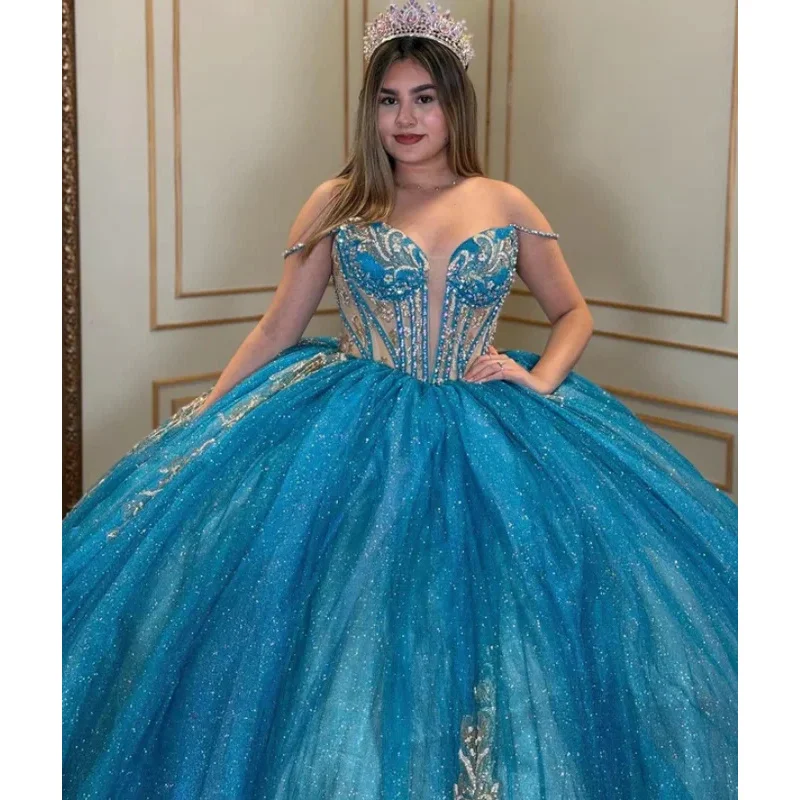 Quinceneara Dress for Kids Gold Appliques Corest Birthday Party Dresses Vestidos De15 Anos Vestido Customized