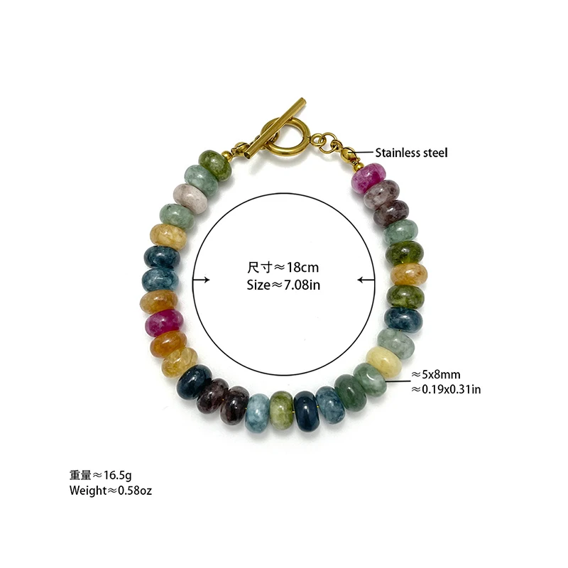 Natural Rainbow Tourmaline Abacus Bead Bracelet 18kGold Plated Ot Toggle Clasp Colorful Raw Crystal Stone Bracelets Jewelry Gift
