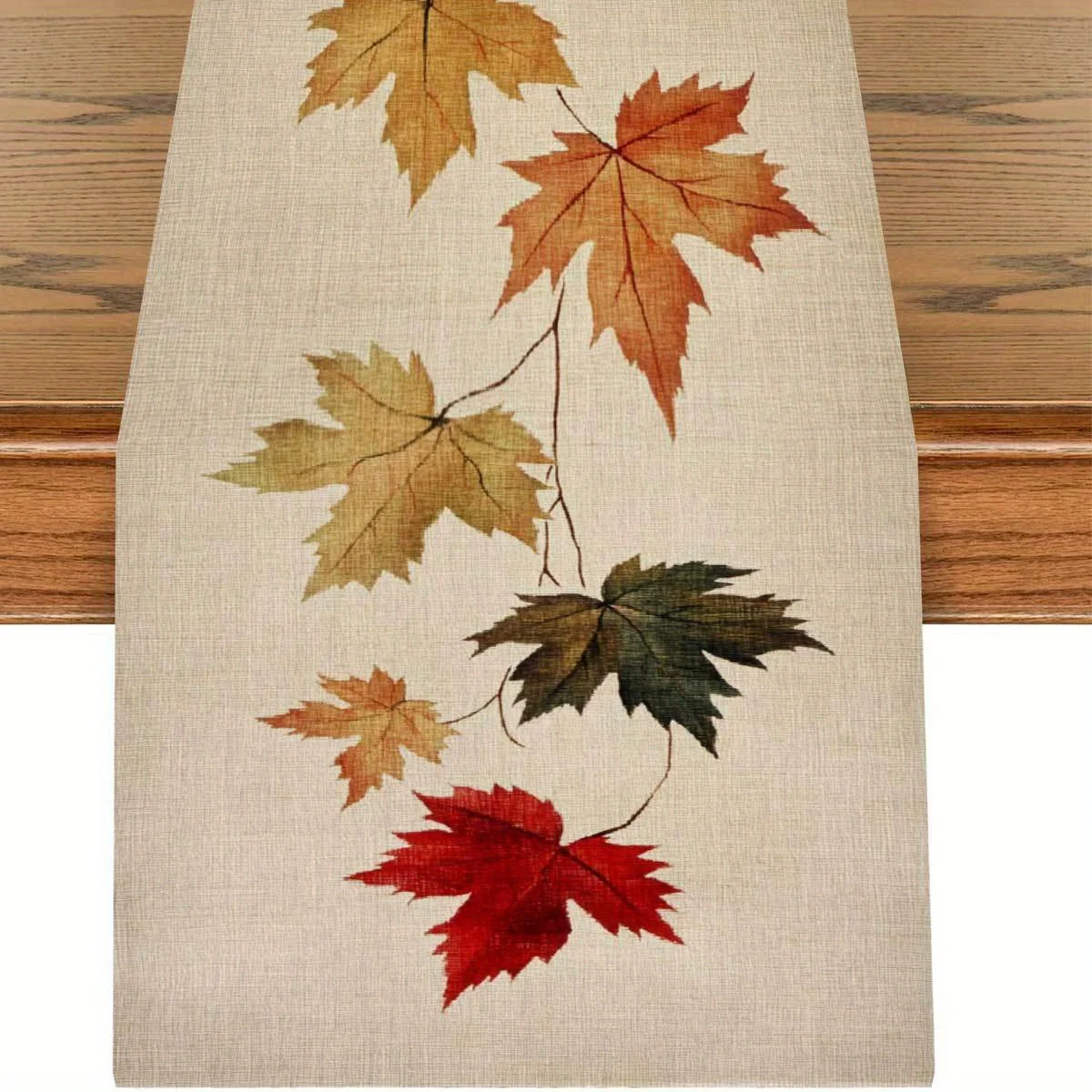 Warm Autumn Hues Maple Leaf Table Runner - Beige & Multicolor Leaf Design Accent for Kitchen, Dining&Fall Holiday Celebrations