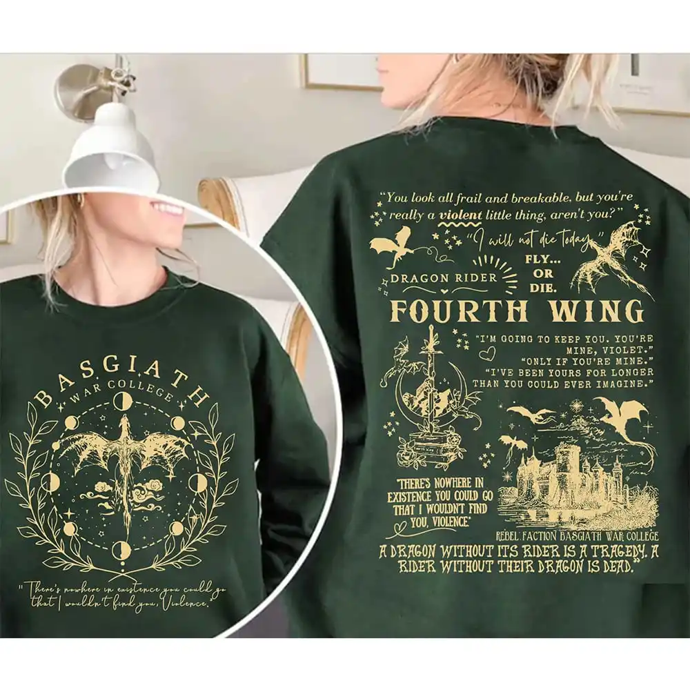 Basgiath War College 2-sided Sweatshirt Fourth Wing Comfort Gift for Book Lover Long Sleeve Fleece Sweatshirt Y2K Streetwear