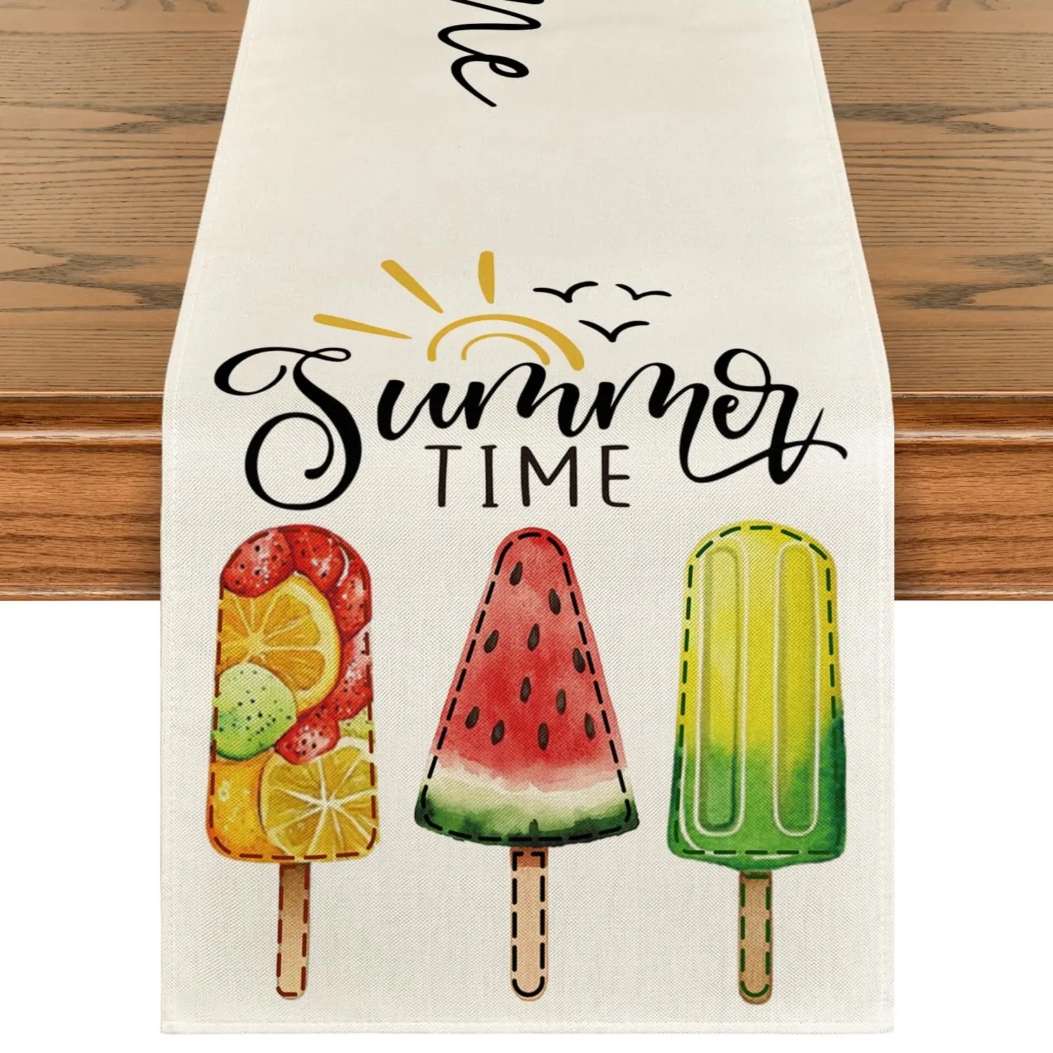 Ice Cream Watermelon Happy Summer Table Runner, Seasonal Holiday Kitchen Dining Table Decoration for Home Party Indoor