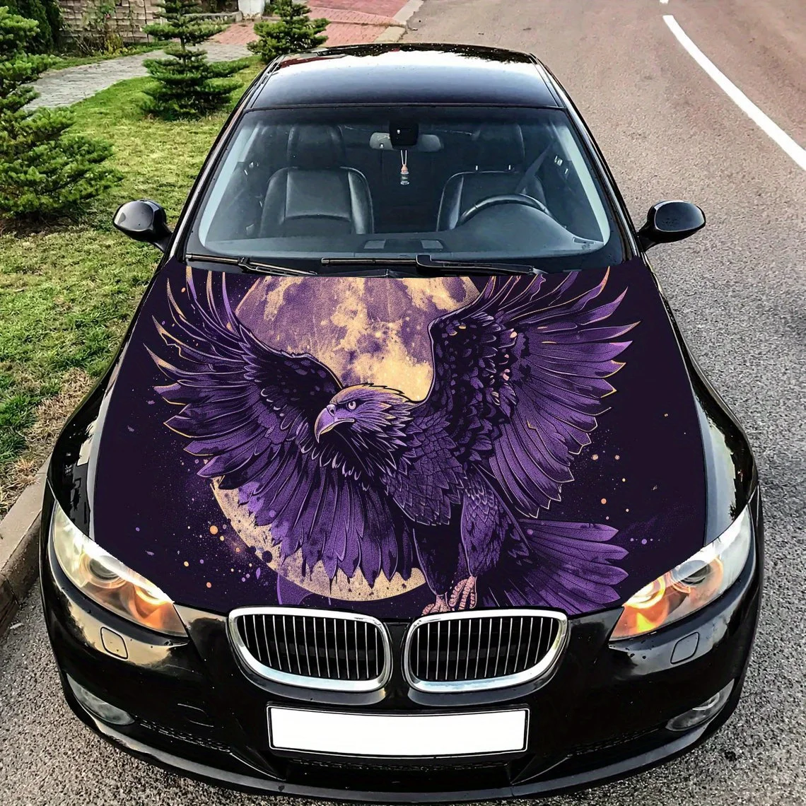 

Фиолетовый орел в лунном свете, обертка на капот автомобиля, цветная виниловая наклейка, графический капот грузовика, автоаксессуары, украшение, защитная наклейка, подарок