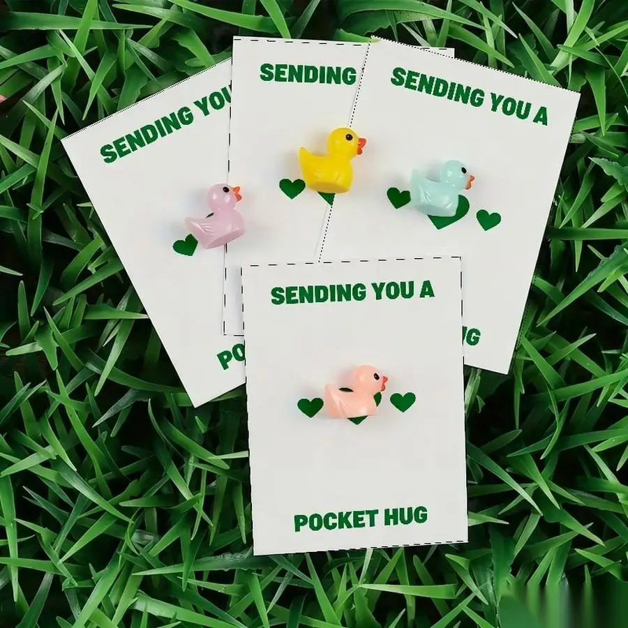 1/5/10/20/50/100pcs  Lucky Duck Pocket Hugs - Fantasy Theme Resin Charms with Inspirational Messages, Assorted Colors, Includes