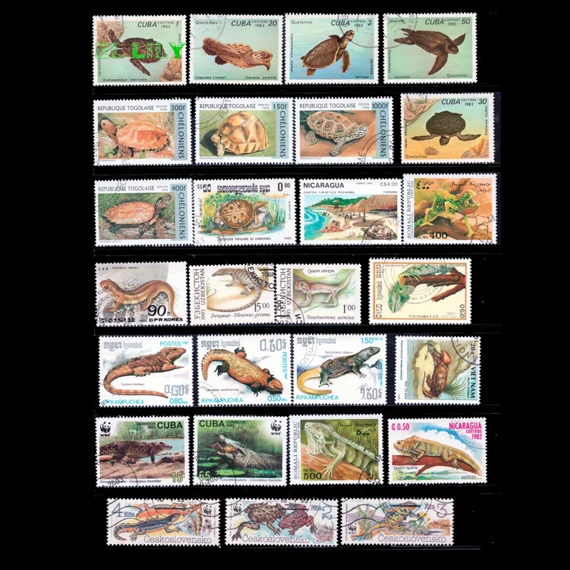 250 PCS Different Crawling Animal from Word,No Repeat,Used with Post Mark,Stamp Collection,Post Stamp