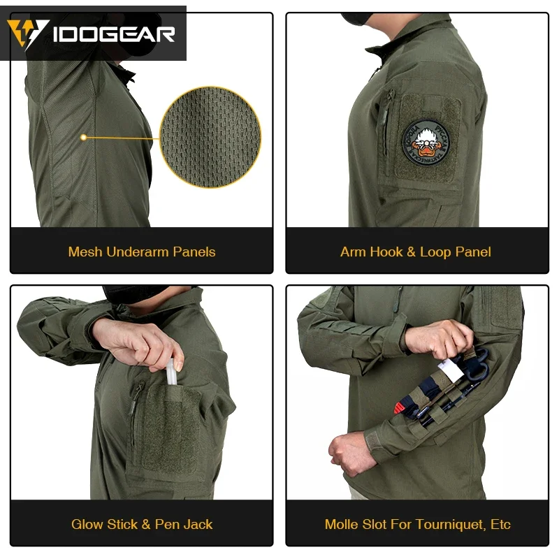 IDOGEAR Tactical UFS Uniform Hunting Combat Outdoor Resistant Elastic Duty Shirt &Trousers with Elbow/Knee Pads 3006