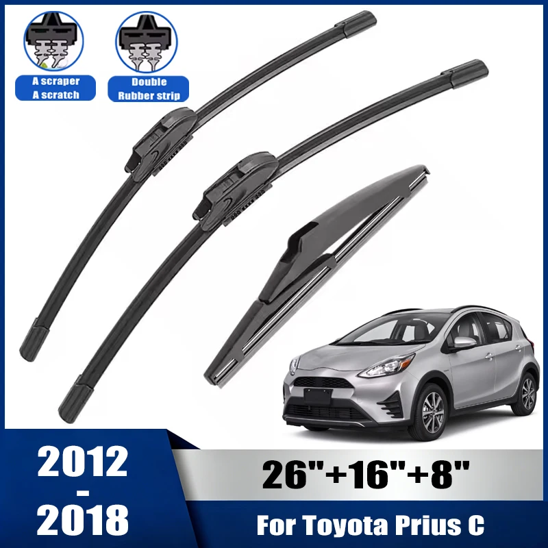 26''+16''+8'' Car Wiper For Toyota Prius C 2012-2018 Front Rear Wiper Blades Brushes Cutter Auto Accessories 2015 2016 2017 2018