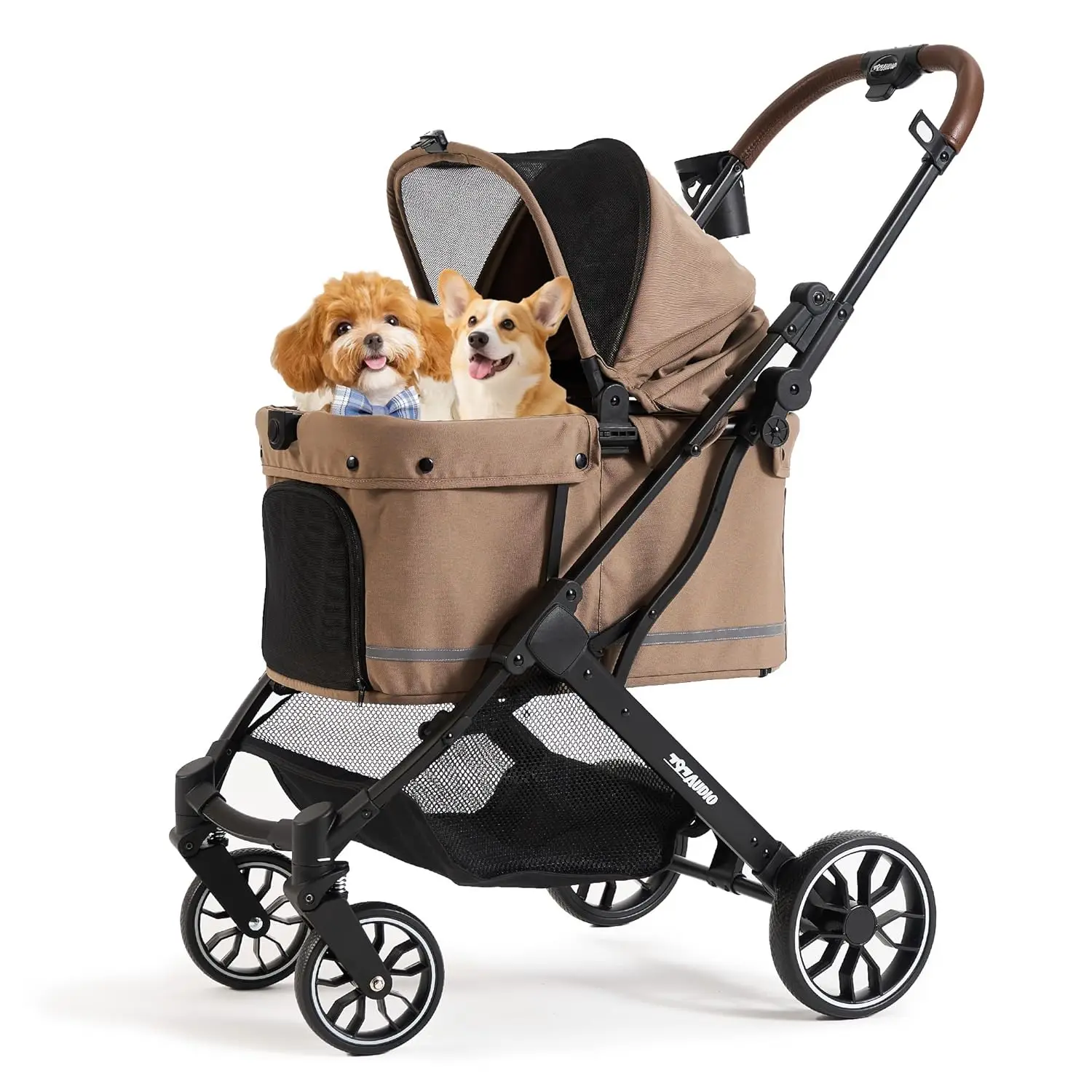 Foldable Pet Stroller for Small to Medium Dogs and Cats, Up to 121lbs, with Adjustable Canopy and Washable Pad