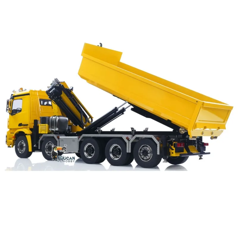 선물용 1/14 10x10 RC 유압 크레인 풀 덤프 트럭 금속 화물차 티퍼 리어 액슬 스티어링 라이트 사운드 완성차 장난감
