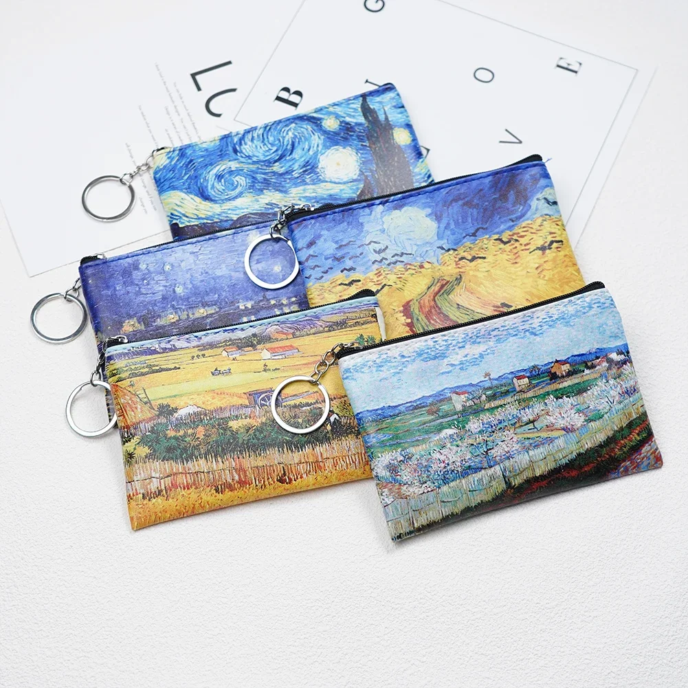 Vintage Oil Painting Canvas Cosmetic Bag Van Gogh Art Sunflower Star Moon Night Makeup Pouch Bag Women Travel Coin Purse Wallets