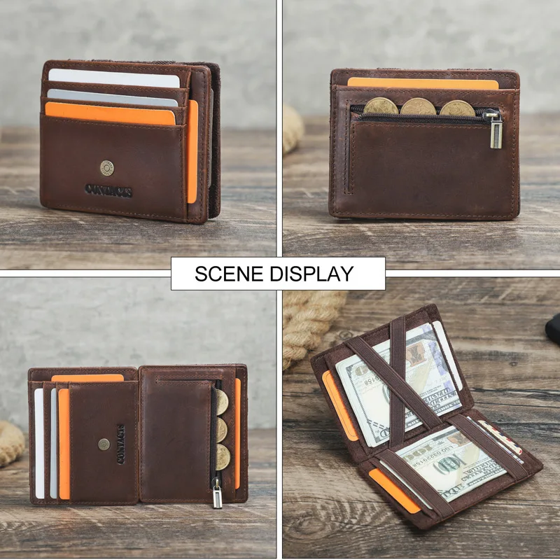 British Style  Anti-theft Brush Leisure Multi Functional Layer Cowhide Fashionable Leathers Magic Small Card Holder Male Wallets