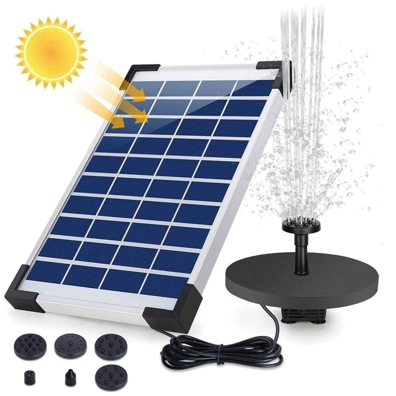 

Hot 5W Solar Fountain Pump, Solar Water Pump Floating Fountain Built-In With 6 Nozzles For Bird Bath Fish Tank Pond