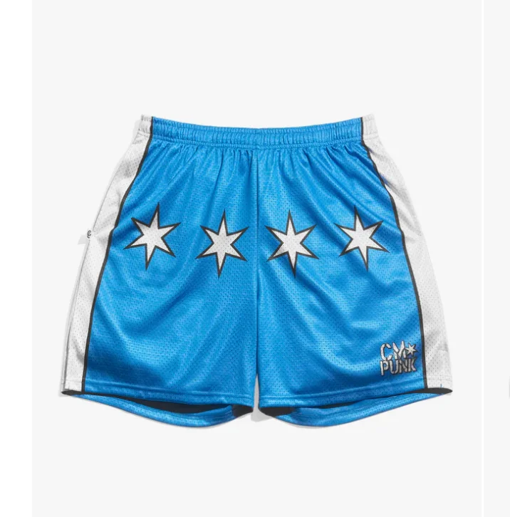 Men Summer Breathable Mesh Basketball Shorts Four Star Print Contrast Side Stripe Loose Quick Dry Casual Athletic Short Pants