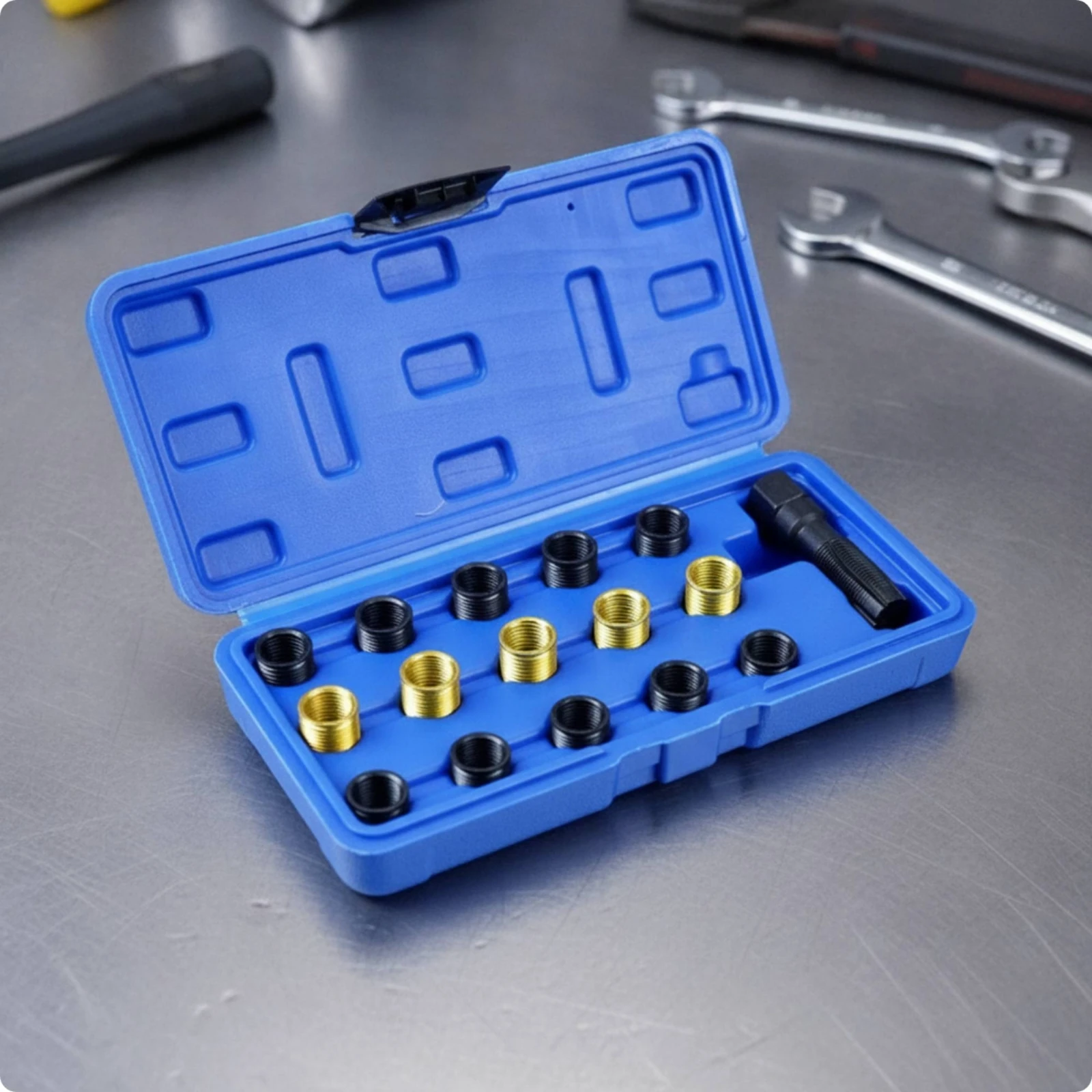 Spark Plug Thread Repair Set Heavy Duty Professional Rethreading Kit with Mixed Finish Inserts and Portable Storage Case