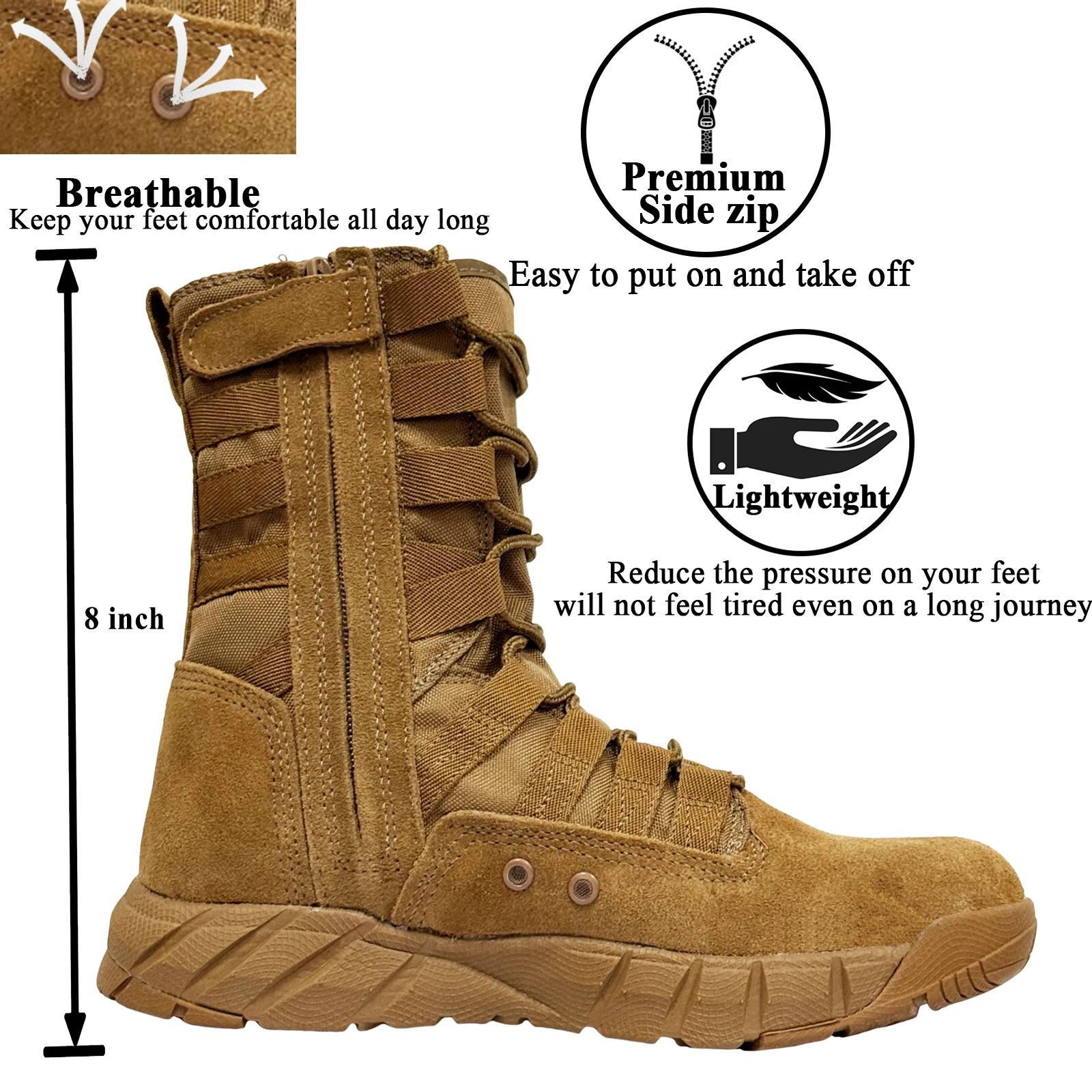LAHORS® Lightweight Suede Leather Tactical Combat Boot Men Outdoor Hiking Desert Army Shoes Breathable Male Ankle Boots Man Made