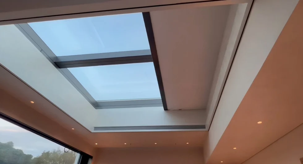 Customized FGS Motorized Electric Canopy Ceiling Sky Curtains Blinds Awning Sunshade UV Protection Windproof Rainproof
