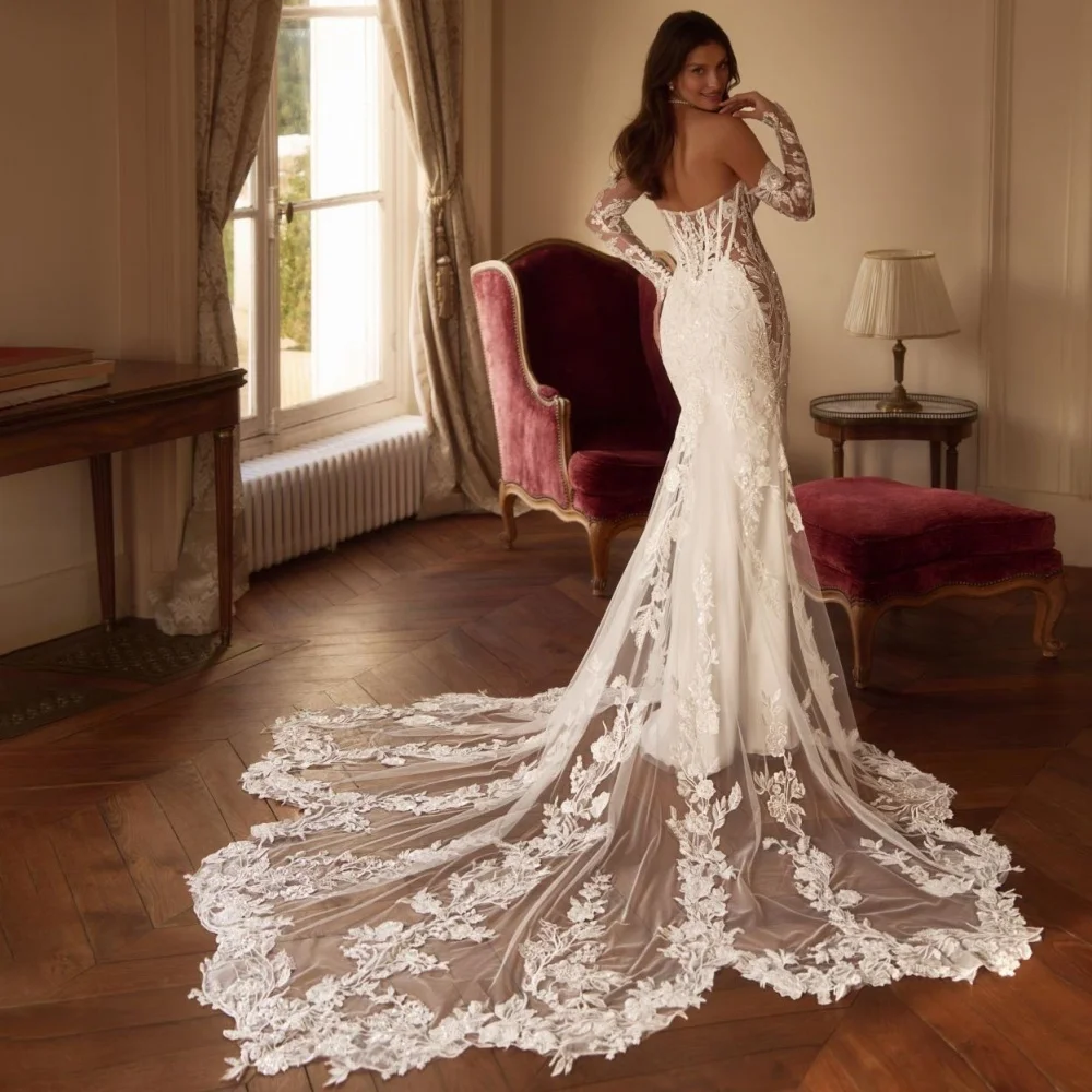 VคอBacklessชุดแต่งงานเซ็กซี่ลูกไม้Appliqueชุดเจ้าสาวCharmingสปาเก็ตตี้ชุดเจ้าสาวVestidos De Noviaที่กําหนดเอง