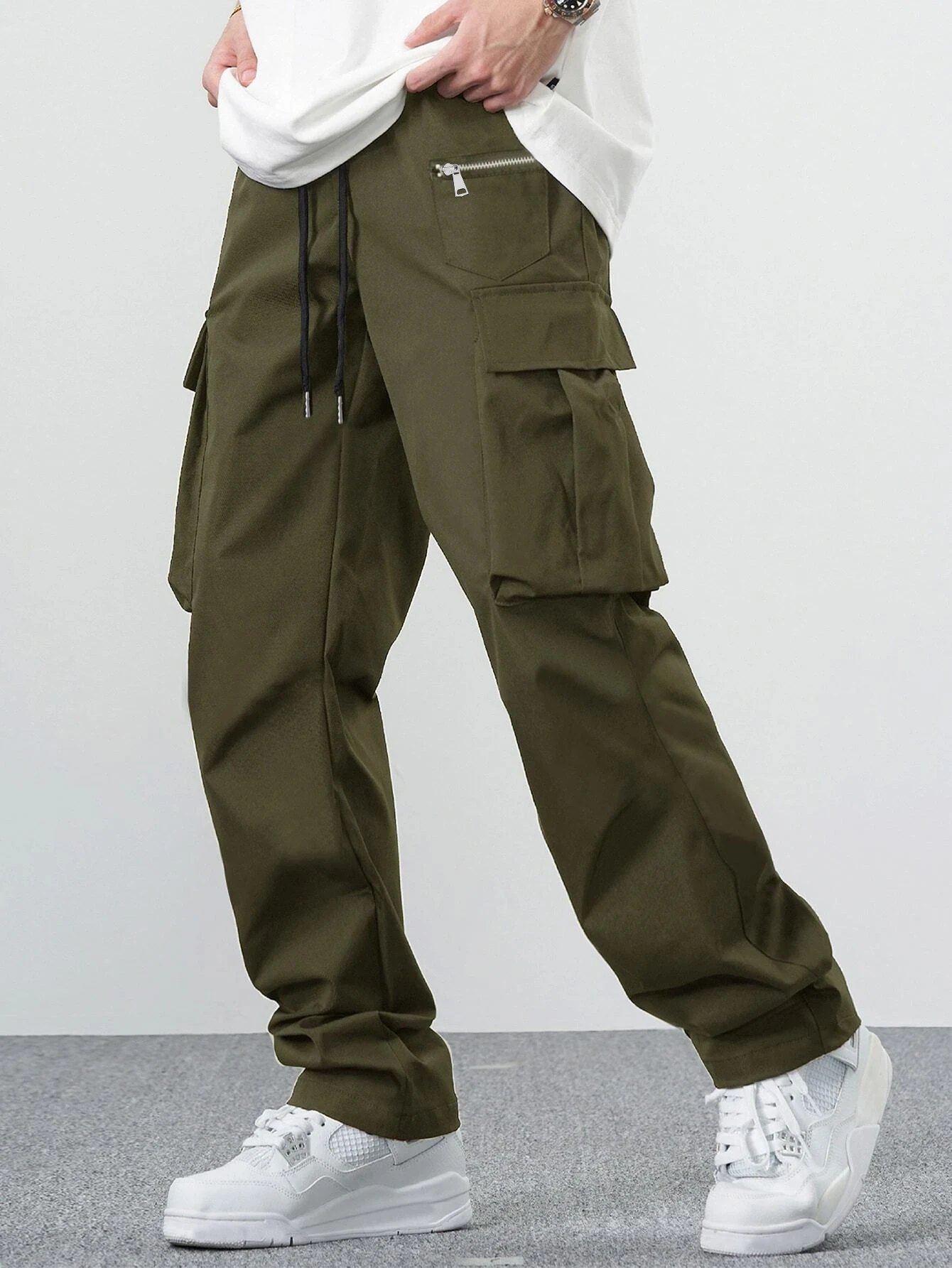 Loose Casual Men's Workwear Trousers with Multiple Pockets Japanese Style Loose Fit Men's Pants