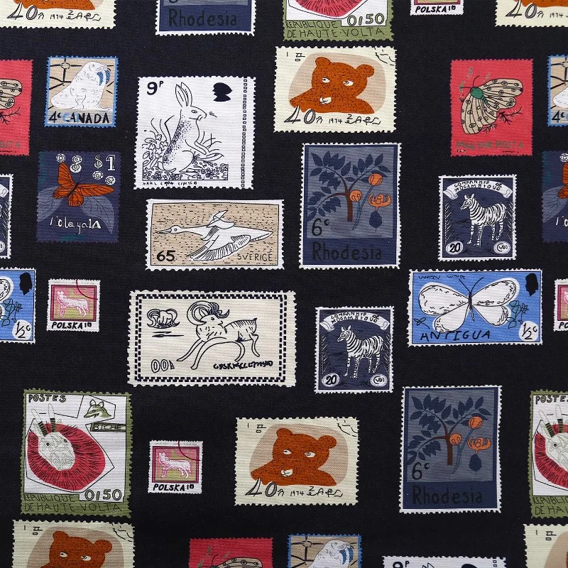 Denim Stamp Print Cotton Canvas Fabric 8oz Lightweight 100% Pure Cotton Bags Jackets Tablecloth DIY Material Homespun Textile
