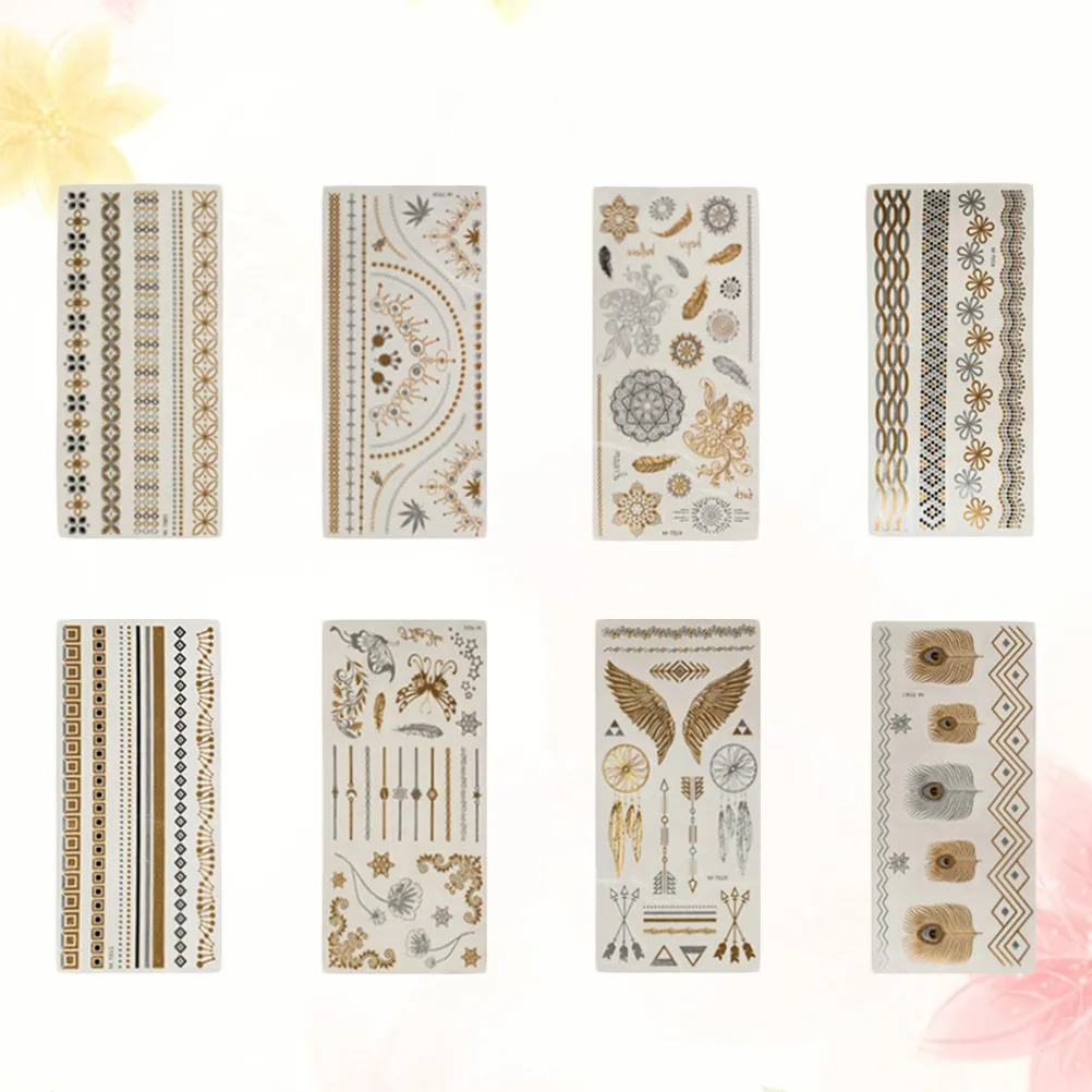 

8 Retro Temporary Tattoos Waterproof Shimmer Bracelet Stickers Party Fun Youth Body Art Gifts One Time Use