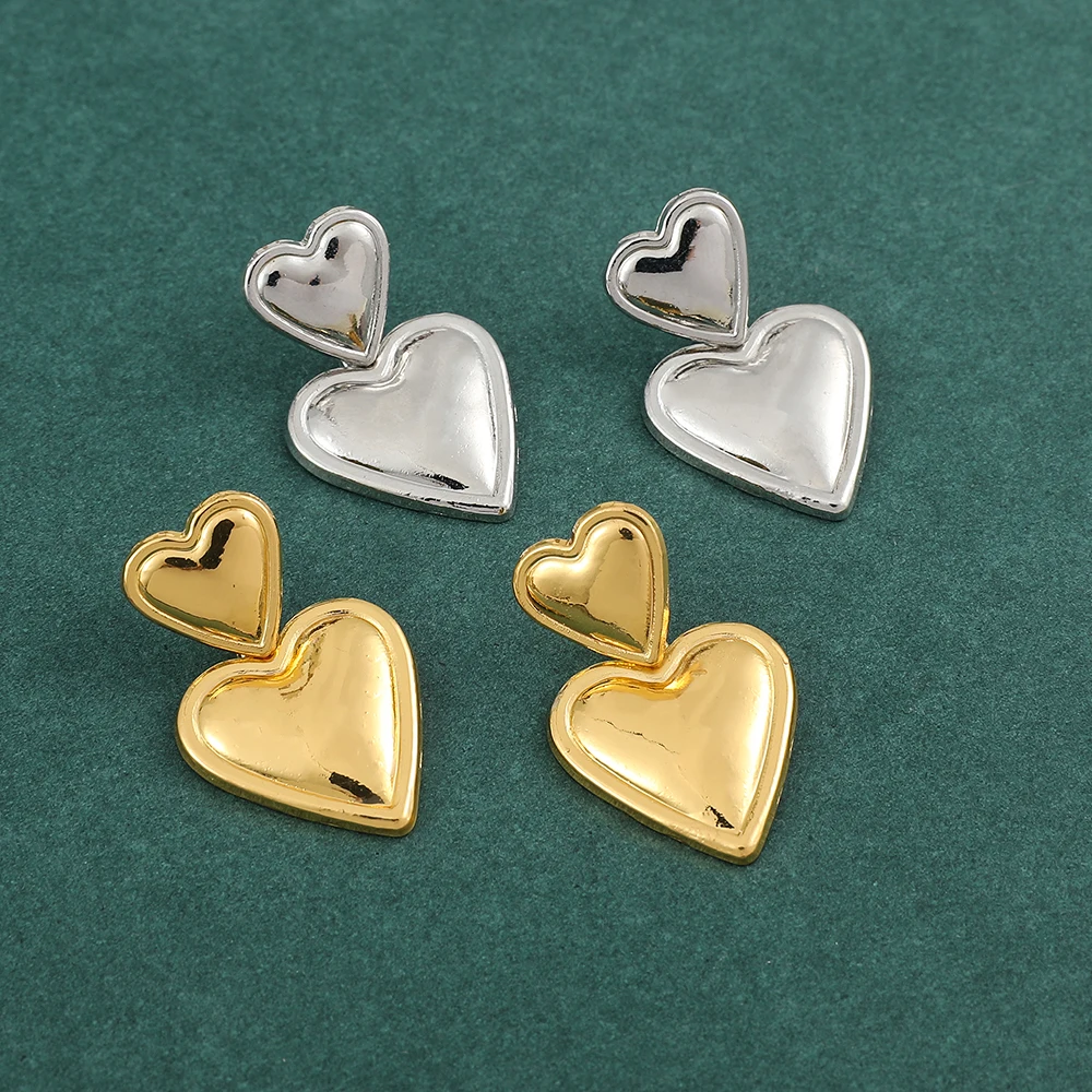 Luxury Trendy Double Heart Shaped Earrings Trendy Gold Plated Smooth Love Drop Earrings For Women Girl Simple Y2K Jewelry