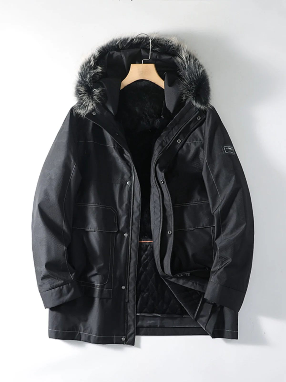 

Утепленная куртка с капюшоном на меху кролика, мужская модная осенне-зимняя куртка с отстегивающимся меховым воротником и внутренней подкладкой из кроличьего меха.