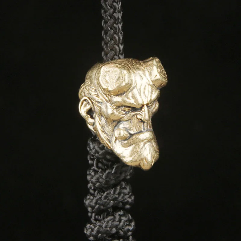 Brass Hellboy EDC Knife Pendant Retro Paracord Charm Braided Rope Spacer Bead Keychain Hanger DIY Accessories
