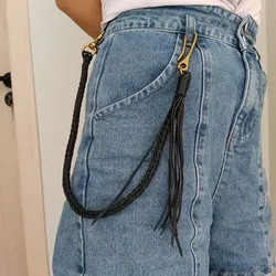 Cowhide Waist Leather Biker Chain Brown Color Rock Trousers Jean Motorcycle Men Jewelry Cross Braid Pants Chains  Keychain