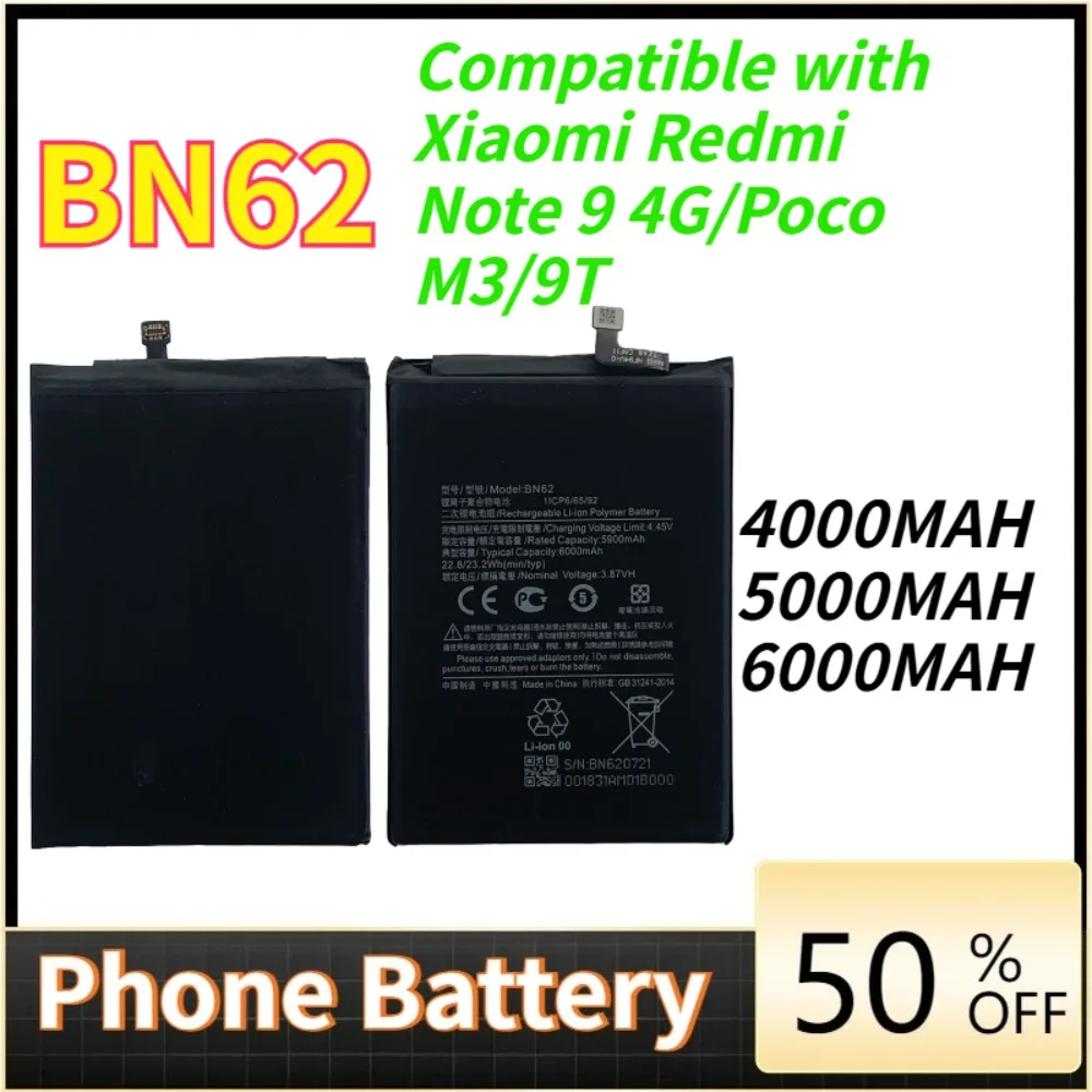 

Phone Battery BN62 For Xiaomi POCO M3 Redmi Note 9 Redmi 9T 4G Pocophone X3 Poco X3 Phone Batteries+Tools