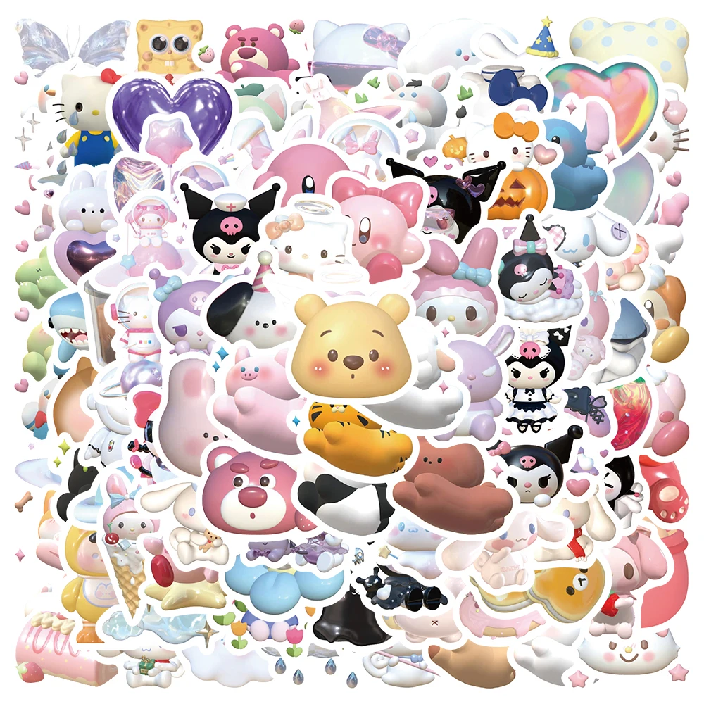 10/30/50/110PCS Cute 3D Sanrio Kuromi Melody Stickers Anime Decals Kid Toy DIY Suitcase Scrapbook Laptop Kawaii Graffiti Sticker