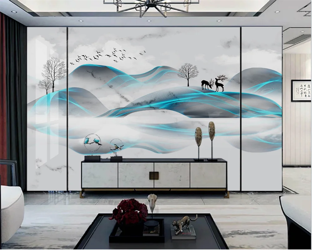 beibehang papel de parede Customized modern new Chinese style ink smoke landscape bedroom living room background wallpaper