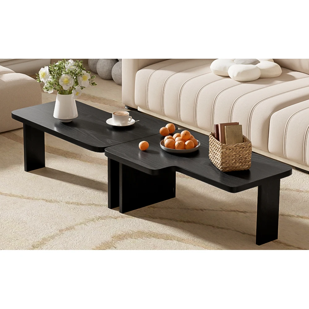 Minimalist Coffee Table Set, Rectangle Coffee Table with Splicing Design, Multifunctional Combination Table for Living Room