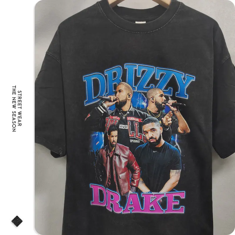 Drake Graham T Shirt Hip Hop Rapper Singer Drizzy Top Tees Vintage Washed Short Sleeve Oversized T-shirt Harajuku Streetwear Men