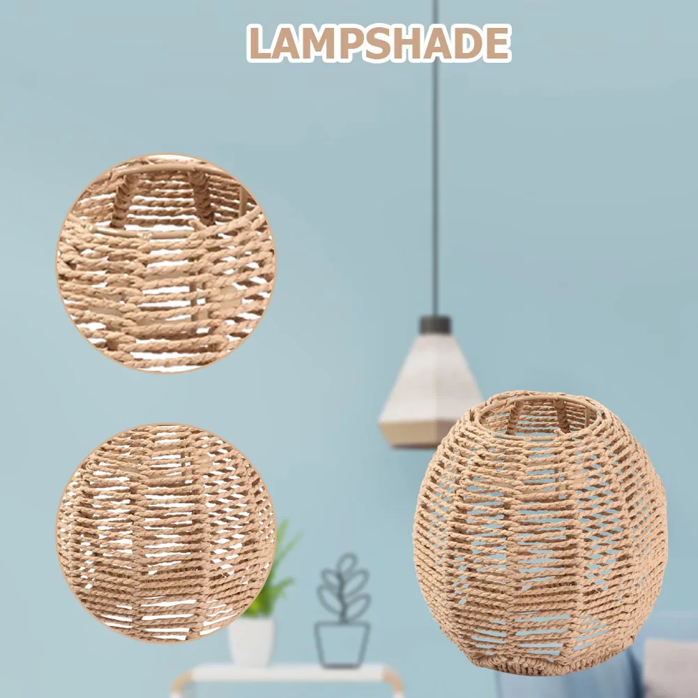 Simulated Rattan Light Fixture Vintage Hanging Lampshade Handmade Woven Lamp Shade for Living Room Bedroom Hotel Restaurant