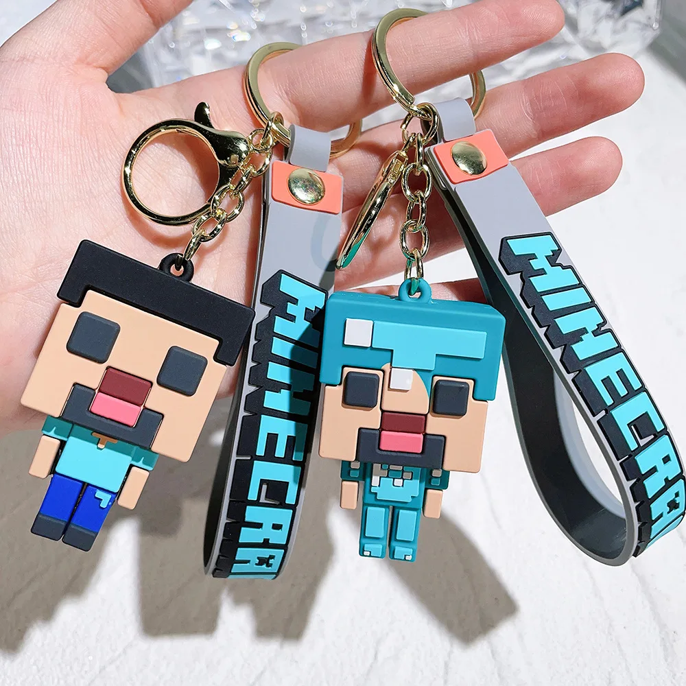 My World Figure Model Keychains Minecraft Pixel Peripherals Toys Pendant Silicone Keyrings Backpacks Accessories Birthday Gifts