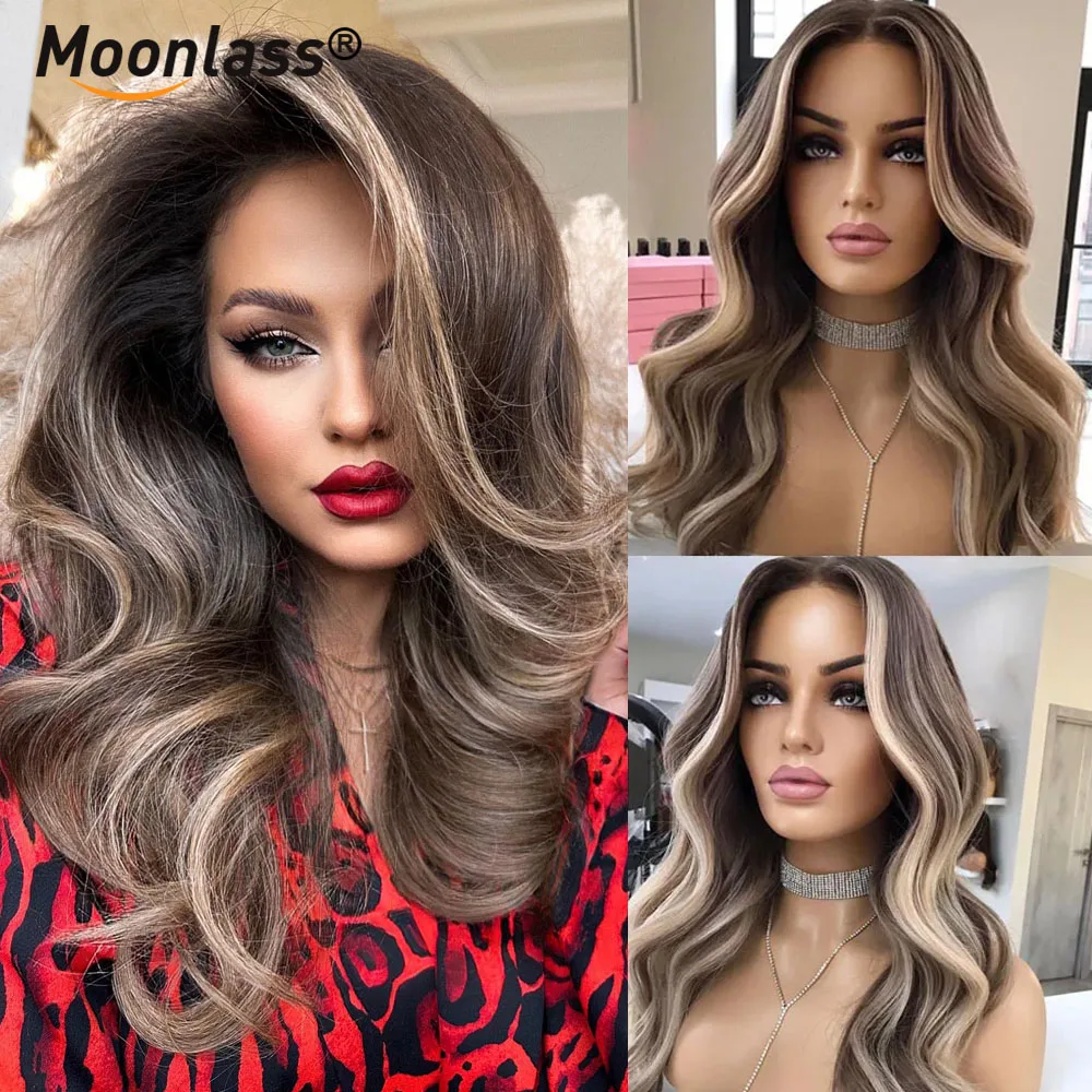 

Highlight Brown Body Wave Human Hair Wigs For Women 13x6 Lace Frontal Wigs 100% Human Hair 180 Density Ash Blonde Remy Hair Wigs