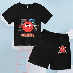 Kids' Casual Cool with Red Ball Battle T-shirt & Shorts - Ideal for Summer's Outdoor Leisure Walks