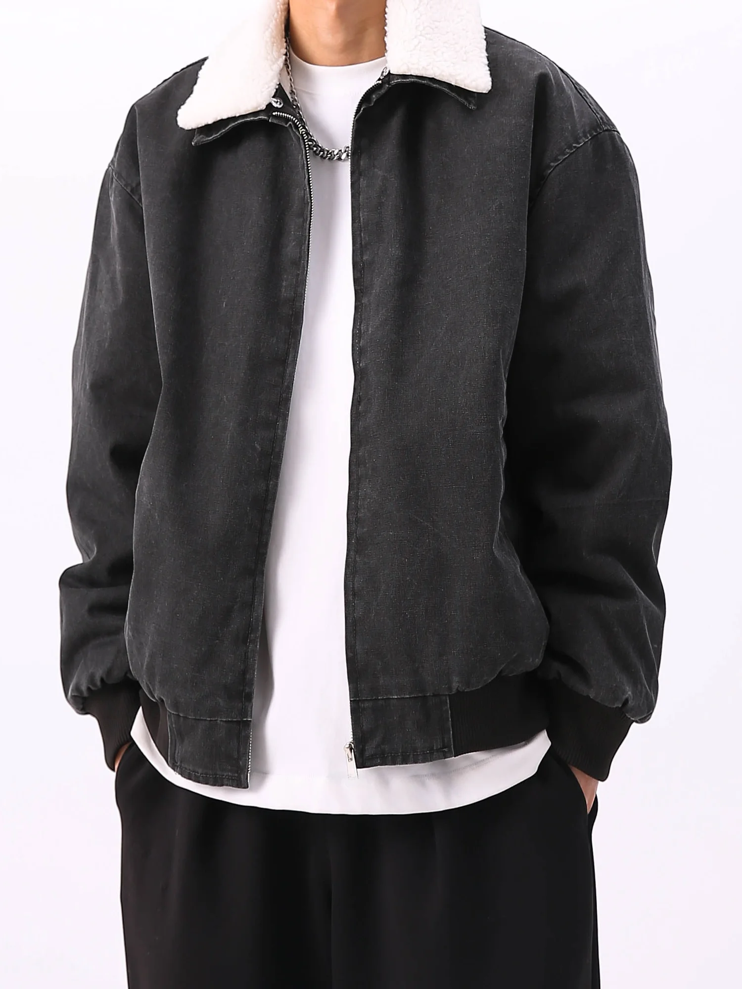 

Мужская куртка в американском ретро-стиле с воротником из искусственного меха, свободная теплая верхняя одежда из хлопка, новинка 2025 года, повседневное пальто из овечьего вельвета с длинными рукавами