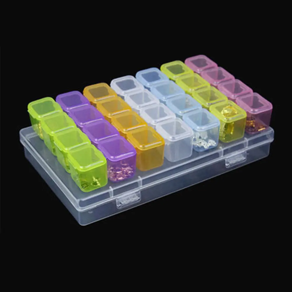 

Набор из 3-х пластиковых органайзеров для хранения алмазных украшений и маникюрных принадлежностей с 28 отделениями, разноцветный, для демонстрации дизайна ногтей