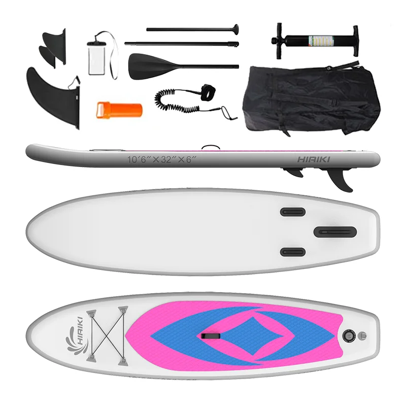 Hot Sale Water Sport Surf Board Pink Inflatable Sup Board with Pump + Backpack + Repair Bag