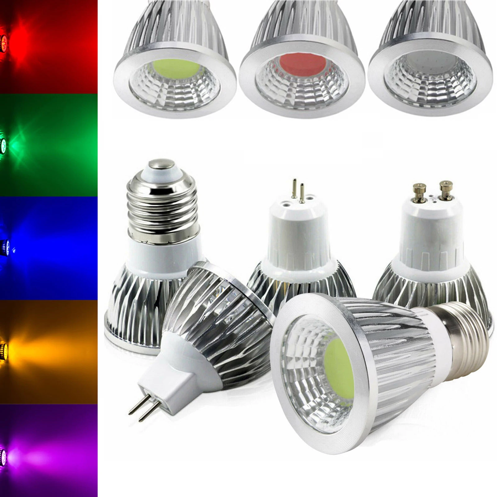 

Super Deal MR16 GU10 E12 E14 E27 COB 6W 9W 12W LED Light Bulb MR16 12V Red Green Blue Yellow led LIGHTING Replace Decoration