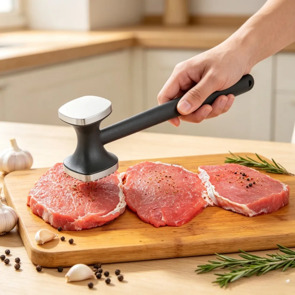 1pc Meat Tenderizer Tool, Double Side Meat Hammer Tenderizer With Comfort-Grip Handle, Heavy Duty Pounder For Tenderizing Steak,
